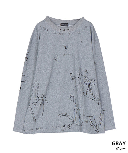 アートスケッチプリント長袖ワイドカットソー 06-2924