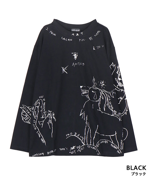 アートスケッチプリント長袖ワイドカットソー 06-2924