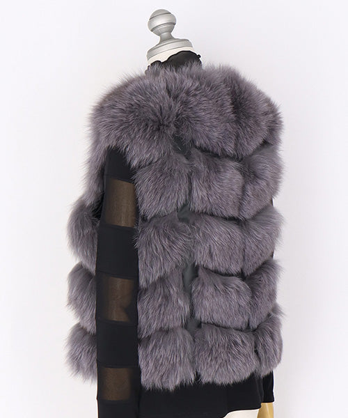 フォックスファー前開きショートベスト 06-2928｜40代 50代 60代 大人