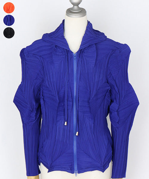 プリーツ加工フード付きジップアップショートジャケット 06-2929