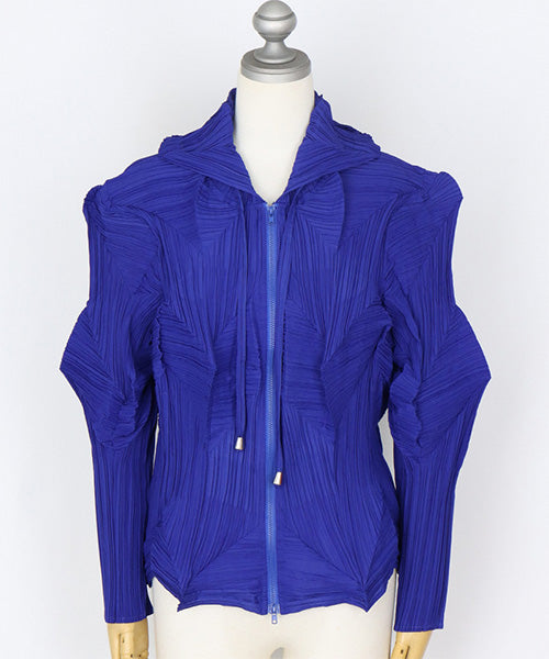 プリーツ加工フード付きジップアップショートジャケット 06-2929