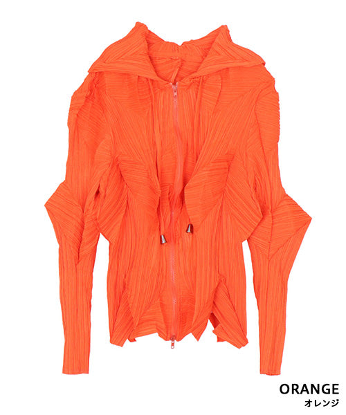 プリーツ加工フード付きジップアップショートジャケット 06-2929