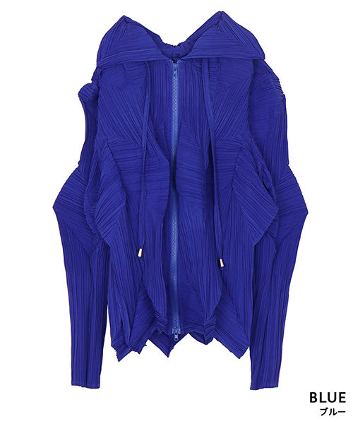 プリーツ加工フード付きジップアップショートジャケット 06-2929