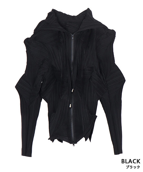 プリーツ加工フード付きジップアップショートジャケット 06-2929