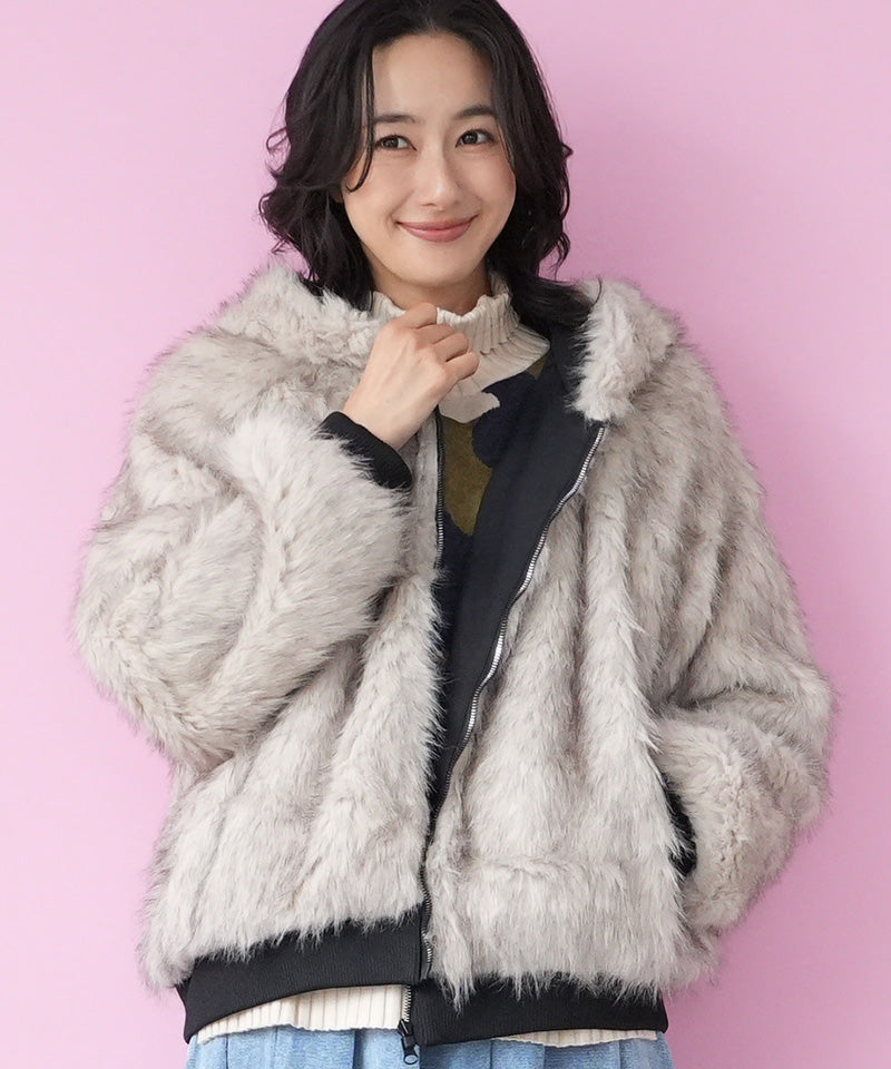 ファー付きジャケット フード付きリバーシブルフェイクファージップジャケット 06-2936｜40代