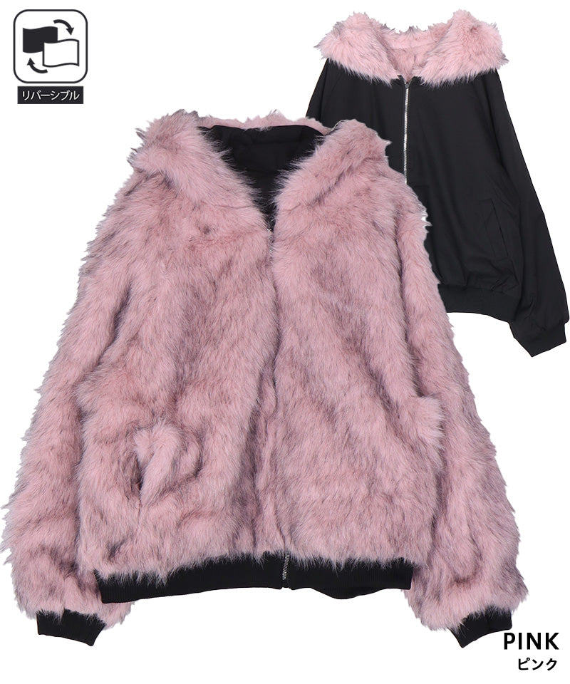 フード付きリバーシブルフェイクファージップジャケット 06-2936｜40代