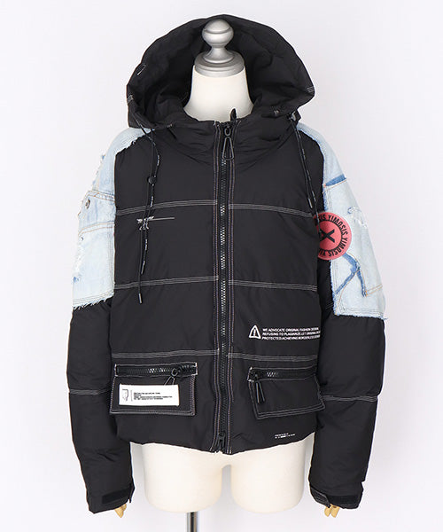 デニム切替デザインフード付きダウンジャケット 06-2940｜40代 50代 60