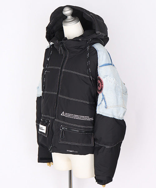 デニム切替デザインフード付きダウンジャケット 06-2940｜40代 50代 60