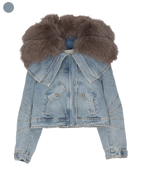 フォックスファーボリュームカラーデニムショートダウンジャケット 06