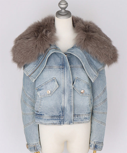 フォックスファーボリュームカラーデニムショートダウンジャケット 06