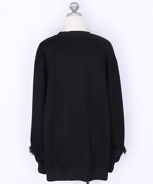 3Dフラワープリント×チュールアクセント長袖カットソー 06-2955