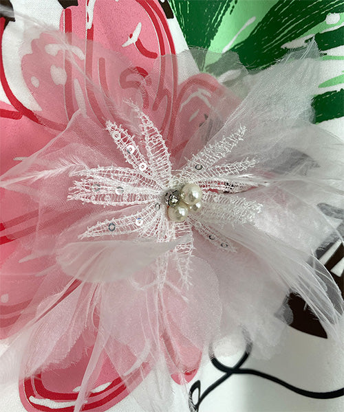 3Dフラワープリント×チュールアクセント長袖カットソー 06-2955