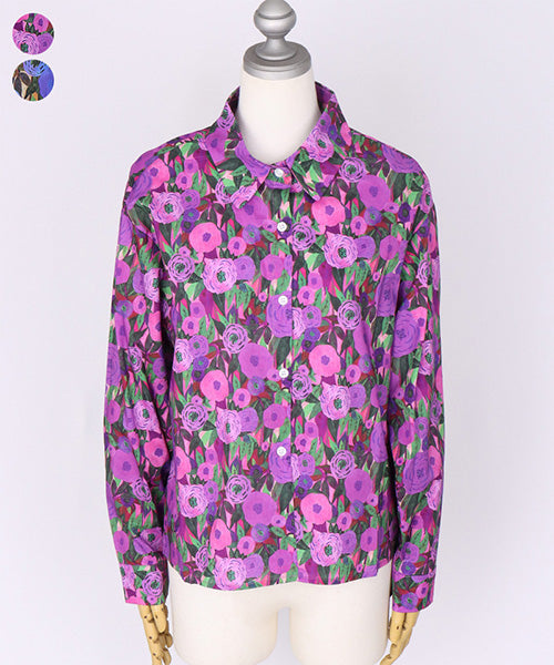 綿100％カラフルフラワーアートプリントシャツブラウス 06-2972