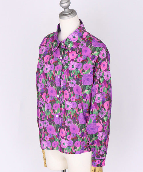 綿100％カラフルフラワーアートプリントシャツブラウス 06-2972