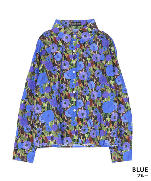 綿100％カラフルフラワーアートプリントシャツブラウス 06-2972