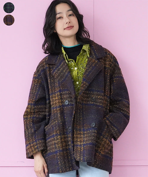 チェック柄オーバーショートコート 06-2974｜40代 50代 60代 大人の