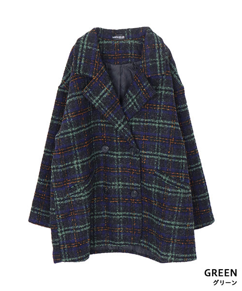 チェック柄オーバーショートコート 06-2974｜40代 50代 60代 大人の