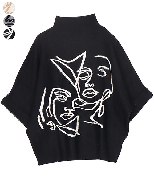 フェイスラインアートハイネックニットプルオーバー 06-3003