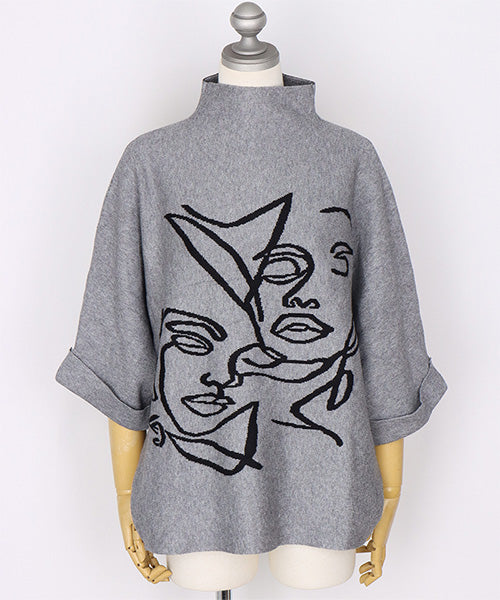 フェイスラインアートハイネックニットプルオーバー 06-3003