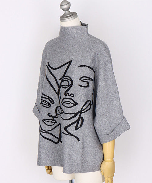 フェイスラインアートハイネックニットプルオーバー 06-3003