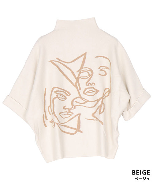 フェイスラインアートハイネックニットプルオーバー 06-3003