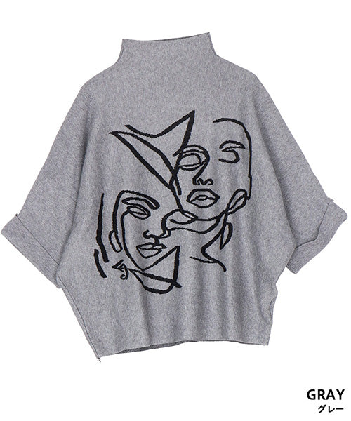 フェイスラインアートハイネックニットプルオーバー 06-3003