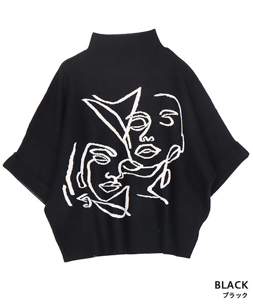 フェイスラインアートハイネックニットプルオーバー 06-3003