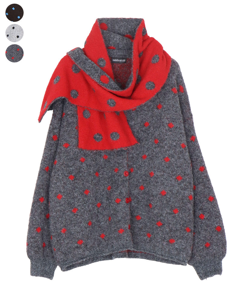 ドット柄ストール付きニットカーディガン 06-3005｜40代 50代 60代