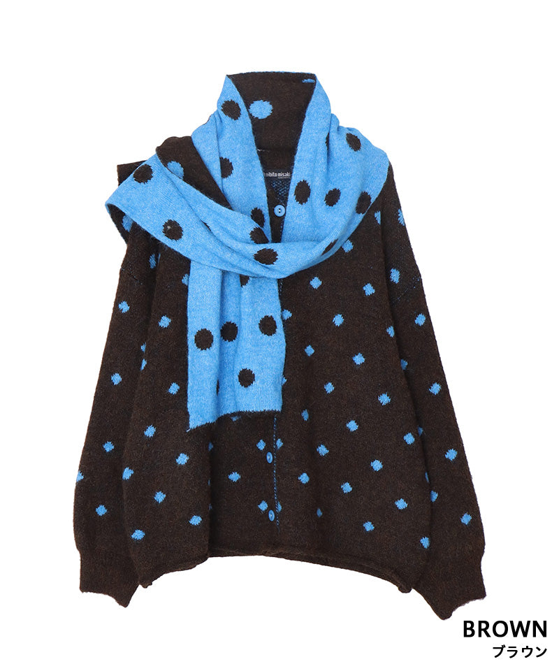 ドット柄ストール付きニットカーディガン 06-3005｜40代 50代 60代