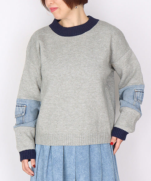 人気ブランド＊【スミ・スタイル】コンビコート/デニム/ニット/切り替え 人気ブランド＊【スミ・スタイル】コンビコート/デニム/ニット