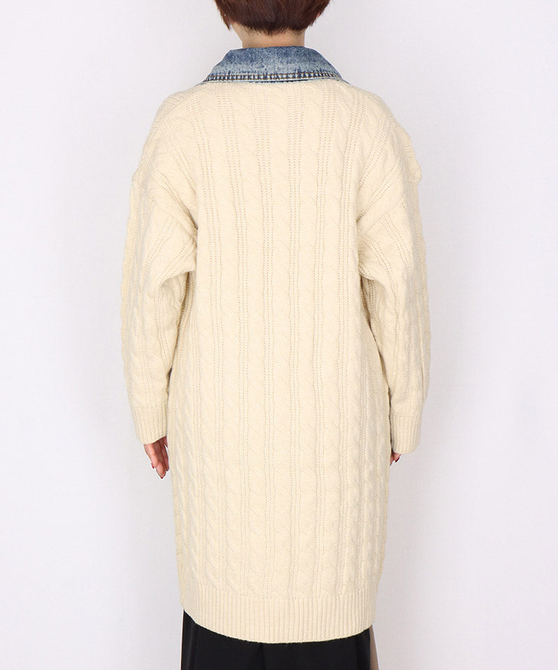 デニム切替ケーブルニットロングカーディガン 06-3007