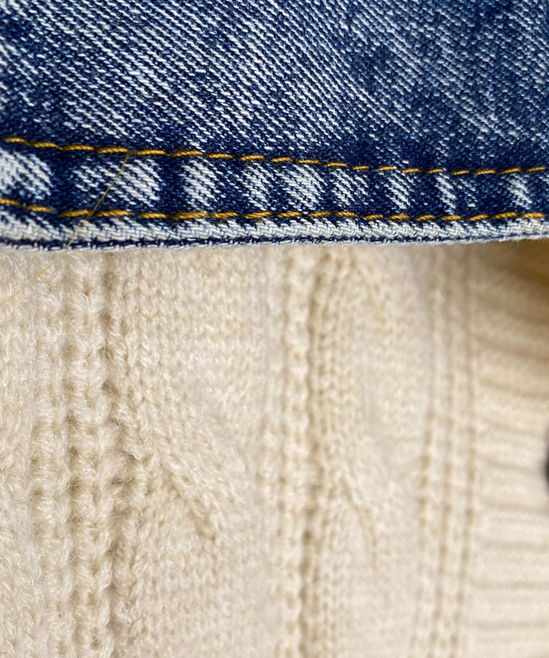 デニム切替ケーブルニットロングカーディガン 06-3007