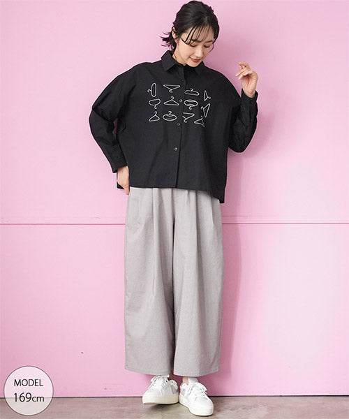 綿100％ハンガー刺繍長袖シャツブラウス 06-3009｜40代 50代 60代 大人