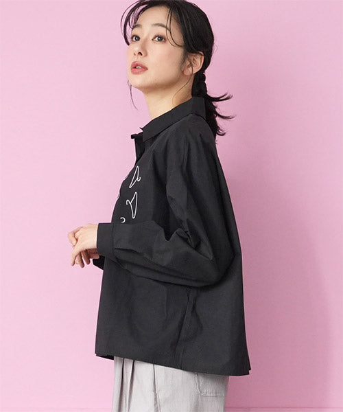 綿100％ハンガー刺繍長袖シャツブラウス 06-3009