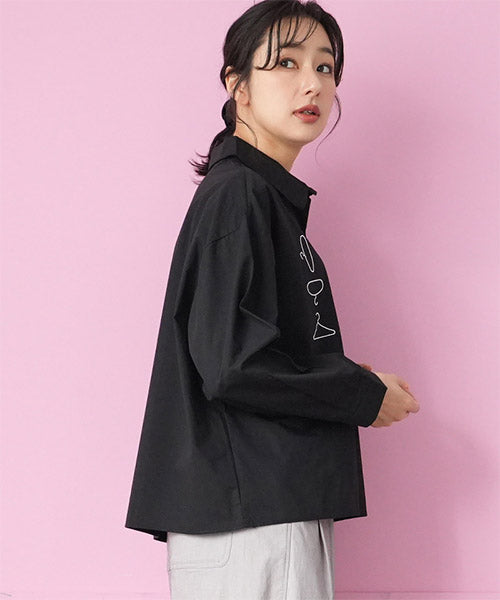 綿100％ハンガー刺繍長袖シャツブラウス 06-3009