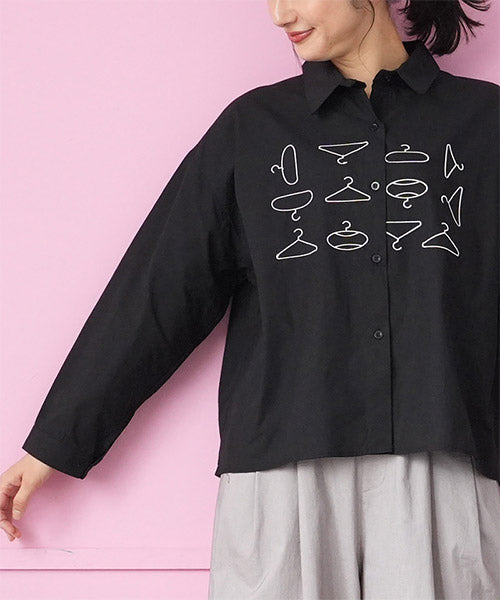 綿100％ハンガー刺繍長袖シャツブラウス 06-3009