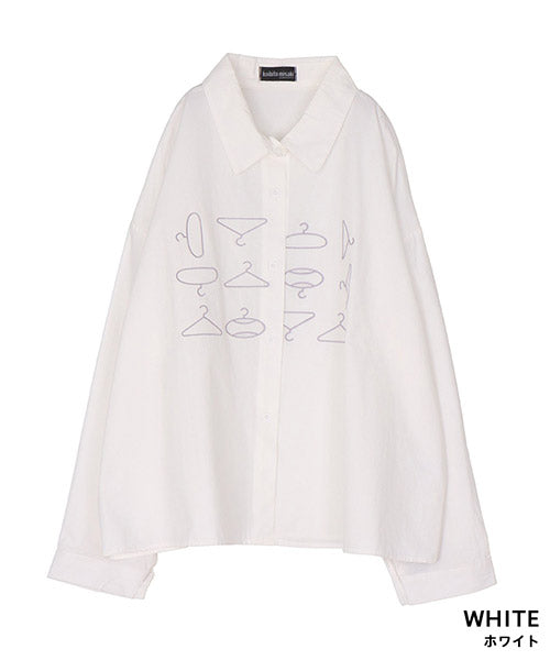 綿100％ハンガー刺繍長袖シャツブラウス 06-3009