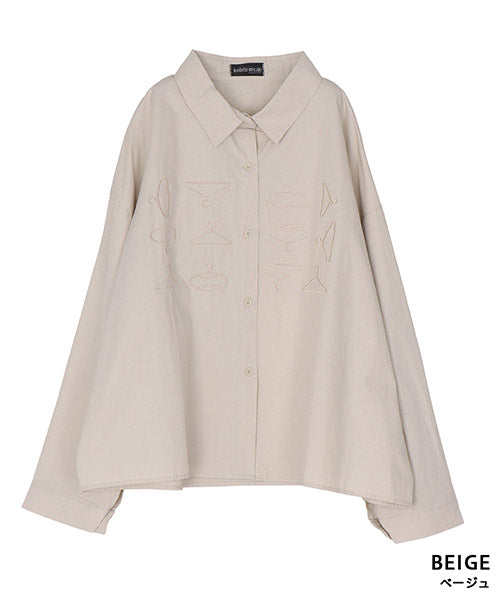 綿100％ハンガー刺繍長袖シャツブラウス 06-3009