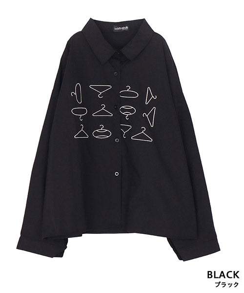 綿100％ハンガー刺繍長袖シャツブラウス 06-3009