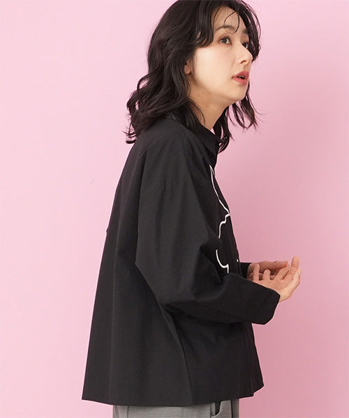 綿100％ライン花刺繍ワイドシルエットショート丈シャツブラウス 06