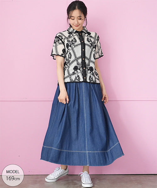 シャツ/ブラウス(半袖/袖なし) Violetta/Marie - Stretch satin blouse T Rizal 半袖ブラウス RB4550－6 ブルー （5～21号