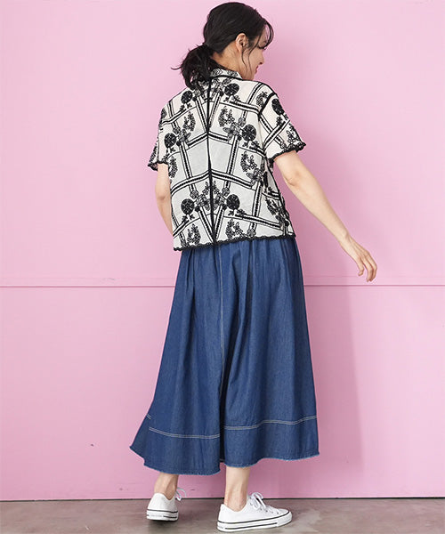 シャツ/ブラウス(半袖/袖なし) Violetta/Marie - Stretch satin blouse T Rizal 半袖ブラウス RB4550－6 ブルー （5～21号