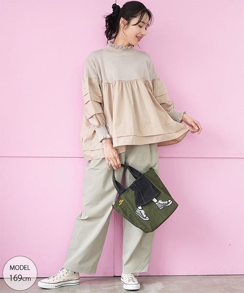 ハイネックリブ地切替タックスリーブ長袖カットソー 06-3022