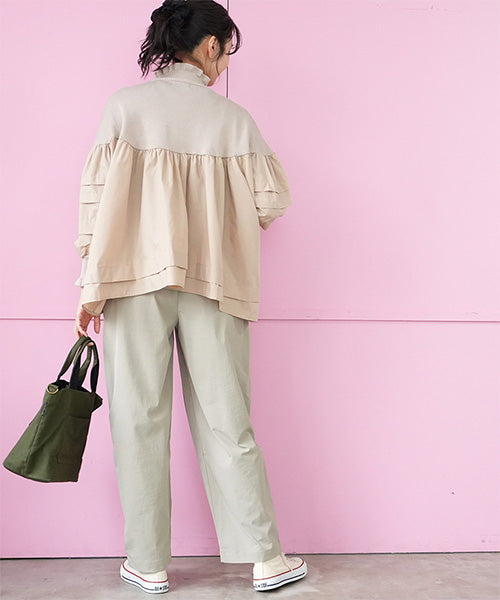 ハイネックリブ地切替タックスリーブ長袖カットソー 06-3022