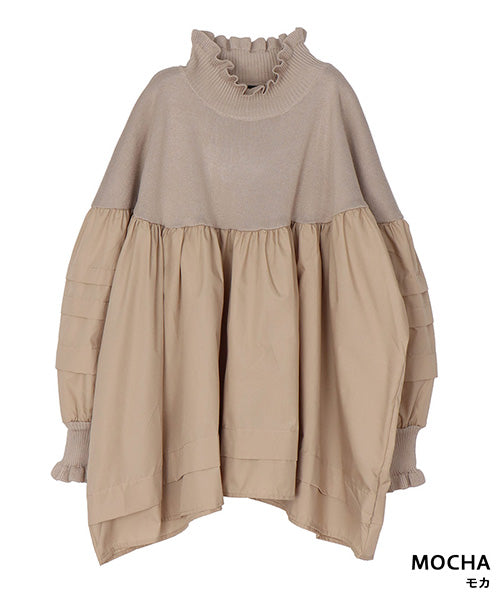 ハイネックリブ地切替タックスリーブ長袖カットソー 06-3022