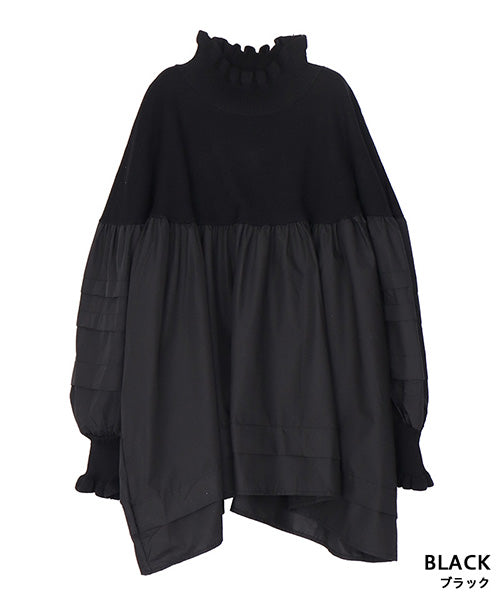 ハイネックリブ地切替タックスリーブ長袖カットソー 06-3022