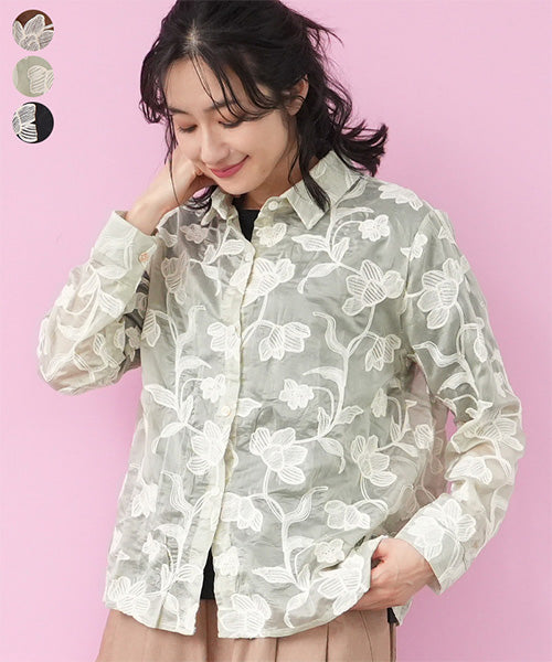花柄レース刺繍長袖シャツブラウス 06-3024｜40代 50代 60代 大人の