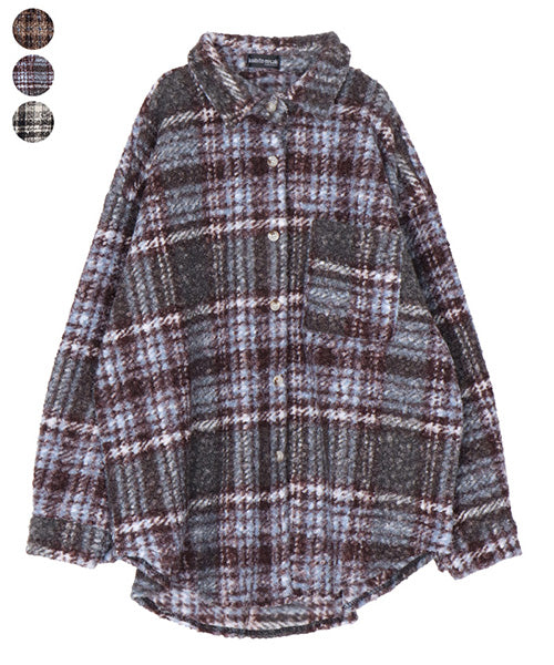 ループヤーンチェック柄シャギーシャツジャケット 06-3027｜40代 50代