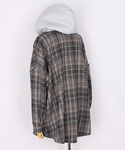 フード付き裏毛チェックシャツジャケット 06-3028
