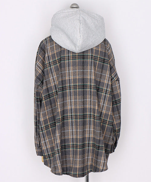 フード付き裏毛チェックシャツジャケット 06-3028
